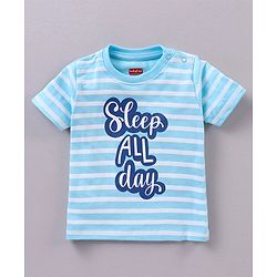 Babyhug Half Sleeves Striped Night Suit Text Print - Blue