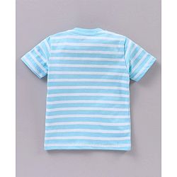 Babyhug Half Sleeves Striped Night Suit Text Print - Blue