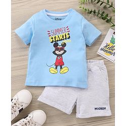 Babyhug Half Sleeves T-Shirt and Shorts Set Mickey Mouse Print- Blue White