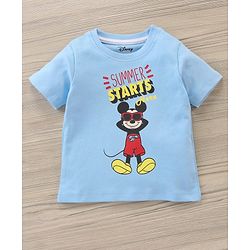 Babyhug Half Sleeves T-Shirt and Shorts Set Mickey Mouse Print- Blue White