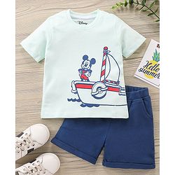 Babyhug Half Sleeves T-Shirt and Shorts Set Mickey Mouse Print- Blue Navy