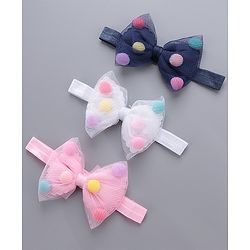 Babyhug Bow Appliquse Headbands Pack Of 3 - Blue, White & Pink