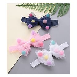 Babyhug Bow Appliquse Headbands Pack Of 3 - Blue, White & Pink