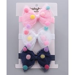 Babyhug Bow Appliquse Headbands Pack Of 3 - Blue, White & Pink