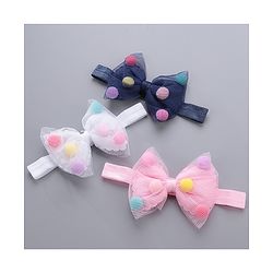 Babyhug Bow Appliquse Headbands Pack Of 3 - Blue, White & Pink