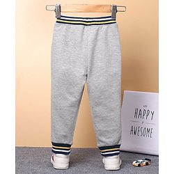 Babyhug Full Length Cotton Ribbed Waist Lounge Pant with Badges - Grey