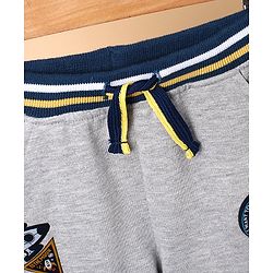 Babyhug Full Length Cotton Ribbed Waist Lounge Pant with Badges - Grey