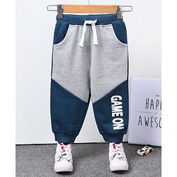 Babyhug Full Length Ribbed Waist Lounge Pant - Grey Blue