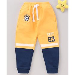 Babyhug Knit Lounge Pants Placement Print - Yellow Navy Blue