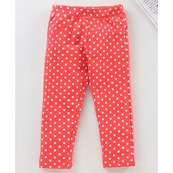 Babyhug Full Length Jeggings Polka Print - Red