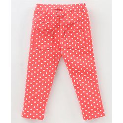 Babyhug Full Length Jeggings Polka Print - Red