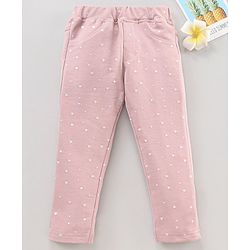 Babyhug Knit Full Length Jeggings Star Print - Pink