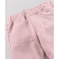 Babyhug Knit Full Length Jeggings Star Print - Pink