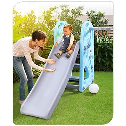 Babyhug 2 in 1 Giraffe Slide with Basket Ball Hoop - Blue and Grey
