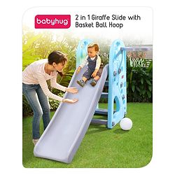 Babyhug 2 in 1 Giraffe Slide with Basket Ball Hoop - Blue and Grey