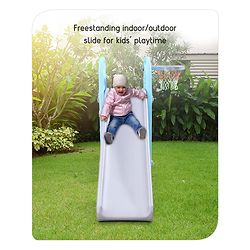 Babyhug 2 in 1 Giraffe Slide with Basket Ball Hoop - Blue and Grey
