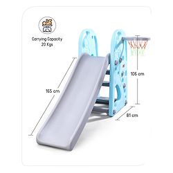 Babyhug 2 in 1 Giraffe Slide with Basket Ball Hoop - Blue and Grey