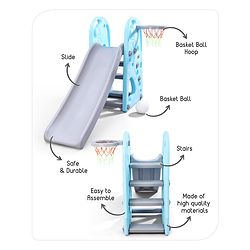 Babyhug 2 in 1 Giraffe Slide with Basket Ball Hoop - Blue and Grey