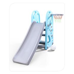 Babyhug 2 in 1 Giraffe Slide with Basket Ball Hoop - Blue and Grey