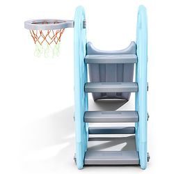 Babyhug 2 in 1 Giraffe Slide with Basket Ball Hoop - Blue and Grey