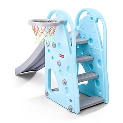 Babyhug 2 in 1 Giraffe Slide with Basket Ball Hoop - Blue and Grey