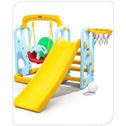 Babyhug 3 in 1 Swing and Slide with Basket Ball Hoop - Blue & Yellow