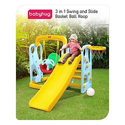 Babyhug 3 in 1 Swing and Slide with Basket Ball Hoop - Blue & Yellow