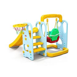 Babyhug 3 in 1 Swing and Slide with Basket Ball Hoop - Blue & Yellow