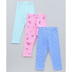 Babyhug Full Length Leggings Pack of 3 - Blue Pink Green
