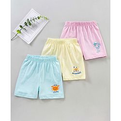 Babyhug Cotton Boxers Multi Print Pack of 3 - Blue Pink Yellow