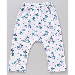 Babyhug Full Length Cotton Knit Diaper Leggings Striped And Unicorn Print Pack Of 3 - Blue White