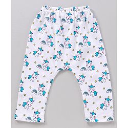 Babyhug Full Length Cotton Knit Diaper Leggings Striped And Unicorn Print Pack Of 3 - Blue White