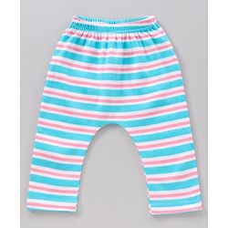 Babyhug Full Length Cotton Knit Diaper Leggings Striped And Unicorn Print Pack Of 3 - Blue White