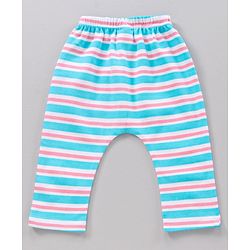 Babyhug Full Length Cotton Knit Diaper Leggings Striped And Unicorn Print Pack Of 3 - Blue White