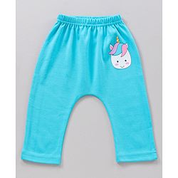 Babyhug Full Length Cotton Knit Diaper Leggings Striped And Unicorn Print Pack Of 3 - Blue White