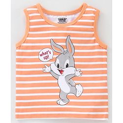 Babyhug Cotton Sleeveless Stripe T-Shirt Bunny Print - Orange
