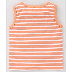 Babyhug Cotton Sleeveless Stripe T-Shirt Bunny Print - Orange