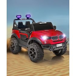Babyhug Battery Operated Ride on Jeep With Light & Music - Red| Magic Swing Mode| Forward & Backward Operation| Openable Doors| Realistic Design| Wide Comfortable Seat| Rechargeable Battery| MP3 Player & Aux Facility