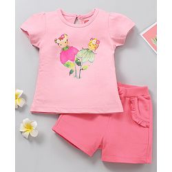 Babyhug Cap Sleeves Top & Shorts Set Floral Print - Pink