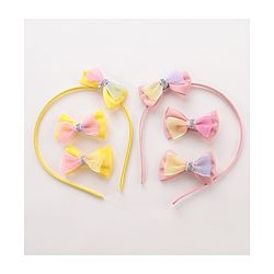 Babyhug Hair Bands With Alligator Hair Clips Pack of 6 - Yellow & Peach