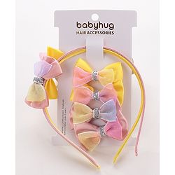 Babyhug Hair Bands With Alligator Hair Clips Pack of 6 - Yellow & Peach