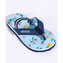 Cute Walk by Babyhug Flip Flops With Back Strap Butterfly Print - Sky Blue
