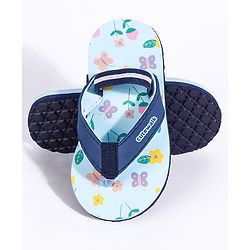 Cute Walk by Babyhug Flip Flops With Back Strap Butterfly Print - Sky Blue