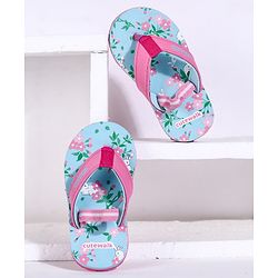 Cute Walk by Babyhug Flip Flops With Back Strap Floral Print - Sky Blue