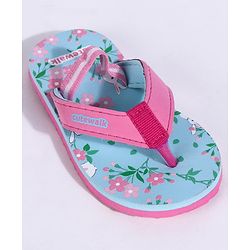 Cute Walk by Babyhug Flip Flops With Back Strap Floral Print - Sky Blue