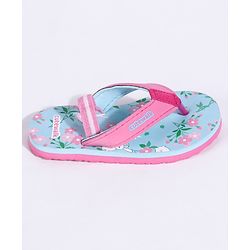 Cute Walk by Babyhug Flip Flops With Back Strap Floral Print - Sky Blue