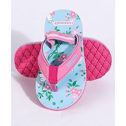 Cute Walk by Babyhug Flip Flops With Back Strap Floral Print - Sky Blue