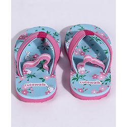 Cute Walk by Babyhug Flip Flops With Back Strap Floral Print - Sky Blue