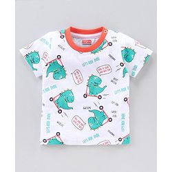 Babyhug Half Sleeves Striped T-Shirts Dino Print Pack of 3 - White Red Multicolor