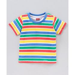 Babyhug Half Sleeves Striped T-Shirts Dino Print Pack of 3 - White Red Multicolor